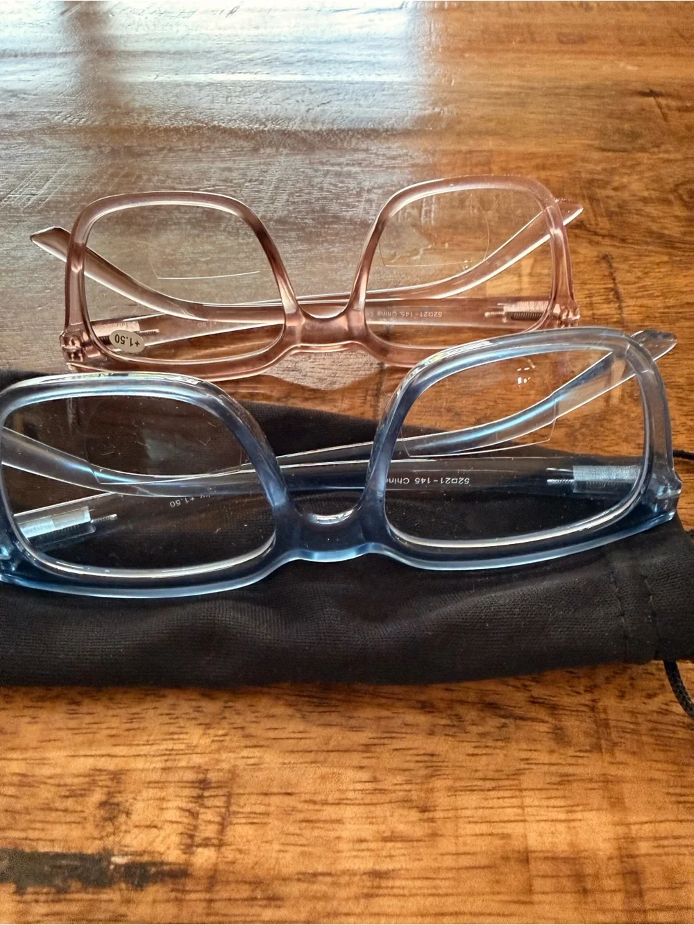 Clear Blue + Blush Pink Square Optical reading glasses 1.50 strength Glasses Duo